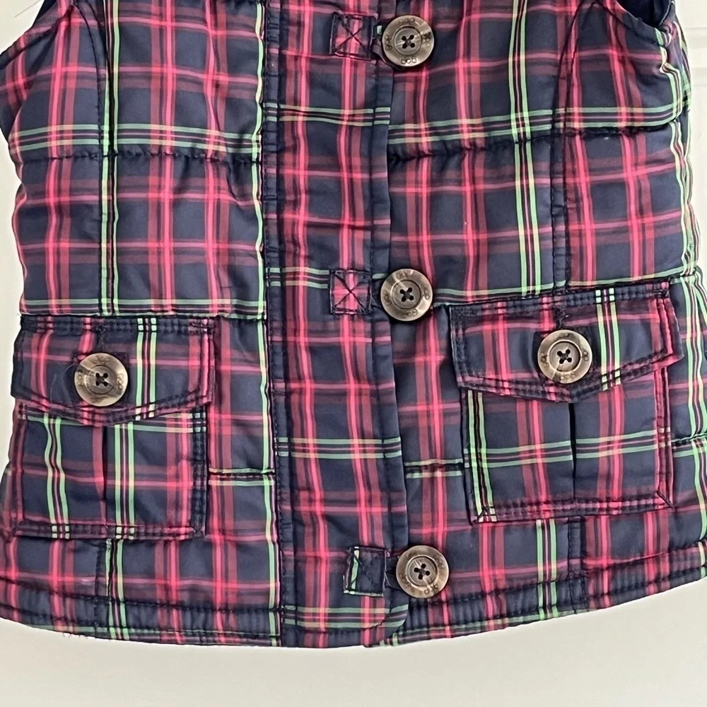 Gap Kids Puffer Vest Tartan Plaid Quilted Zipper and Button Front Size S (6-7)